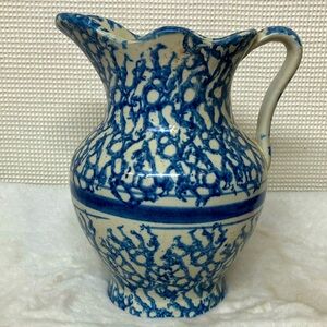 Blue band sponge print pitcher